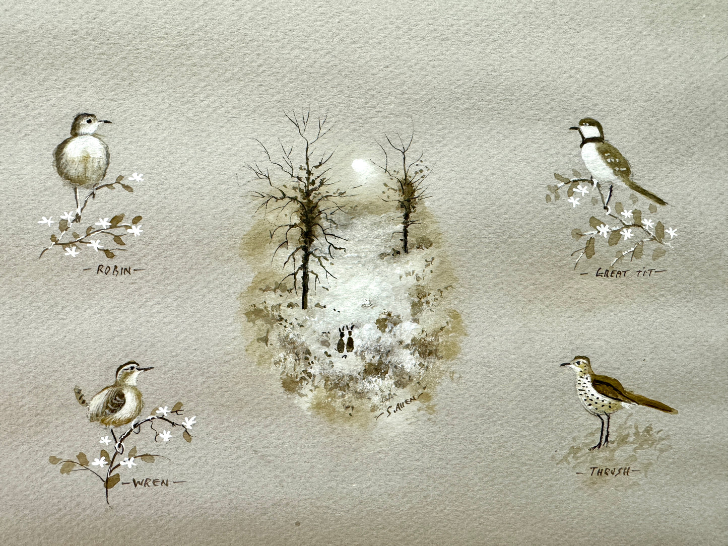 Moonlight Wildlife Original watercolour painting by Stephen Allen ) (Copy)