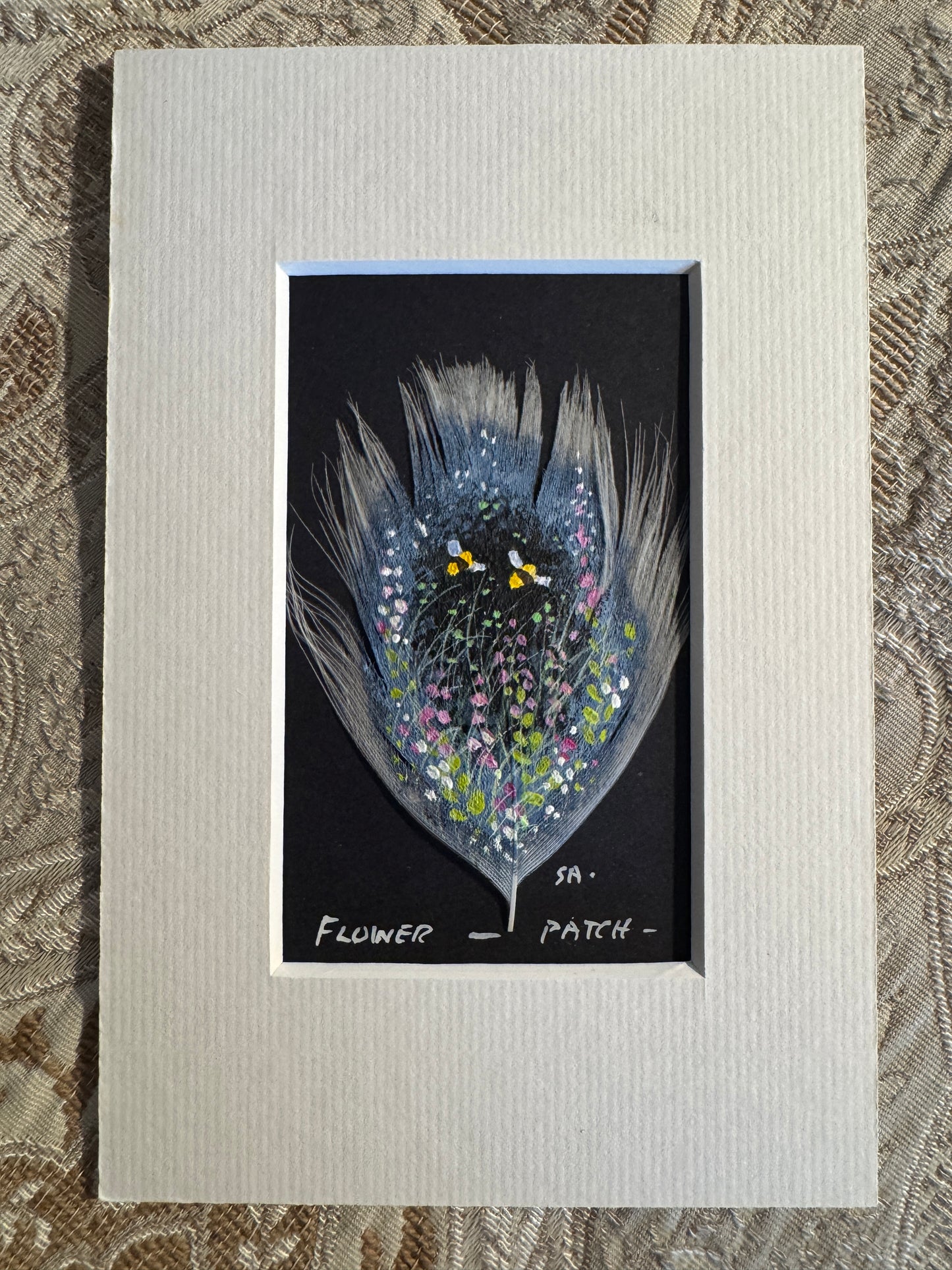 Bumblebees Feather Painting by Stephen Allen