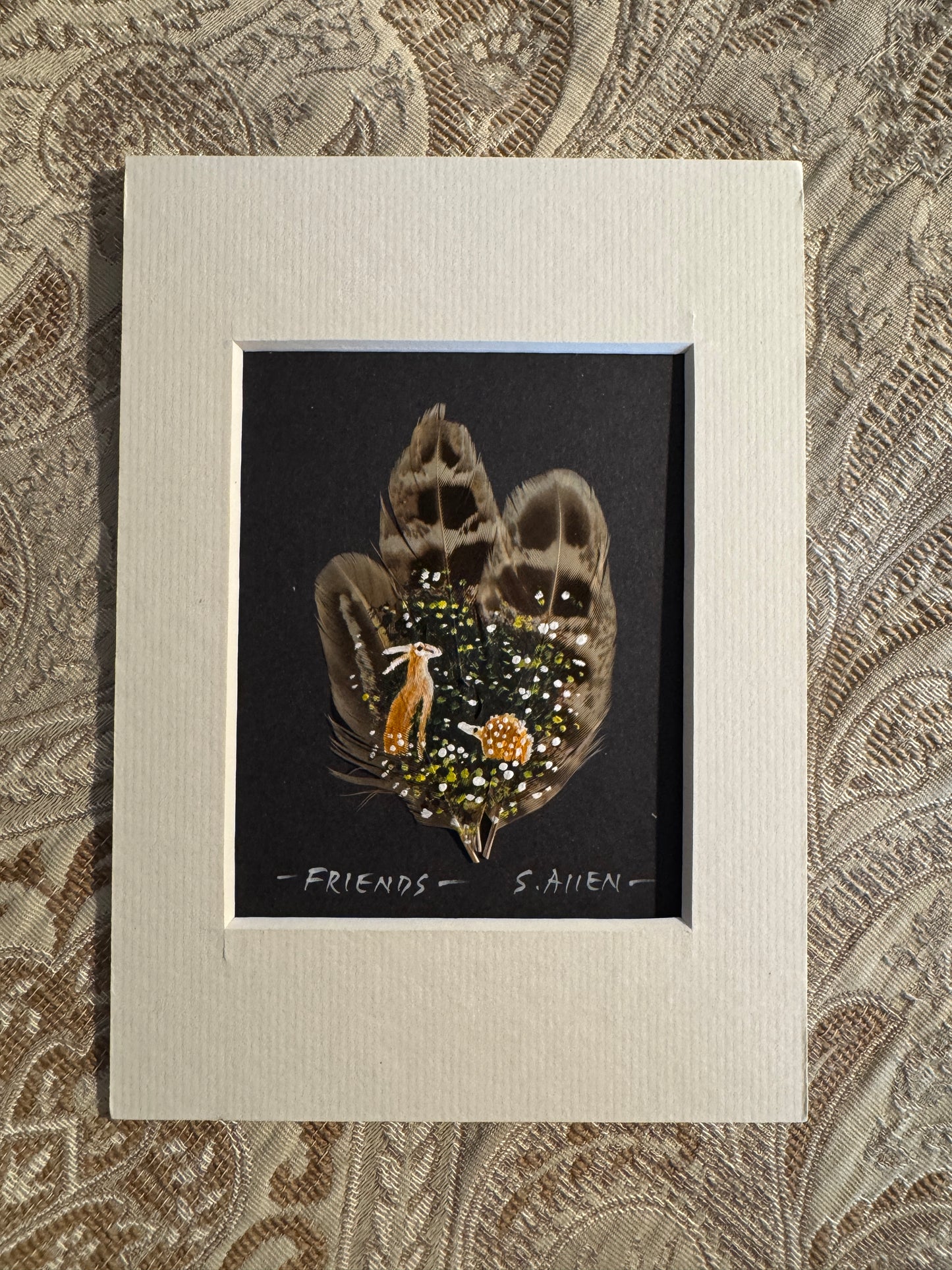 Hares & Hedgehog Feather Painting Stephen Allen