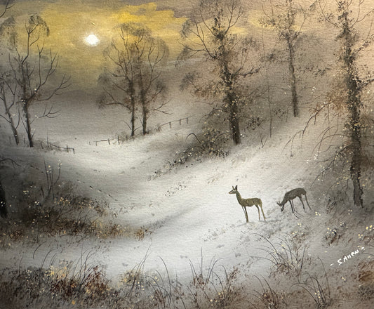 Watercolour painting Moonlight Deer by Stephen Allen