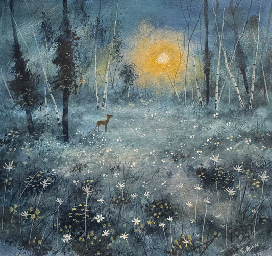 Original painting Deer in the Moonlight by Stephen Allen