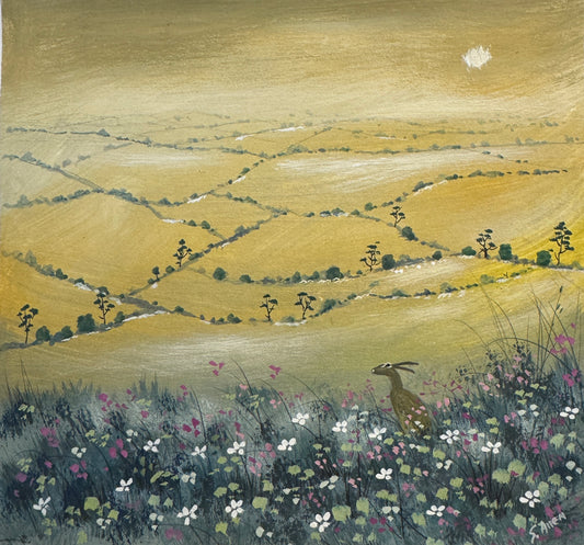 Original painting Hare and Flowers by Stephen Allen