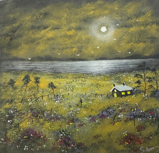 Original watercolour Moorland Cottage painting by Stephen Allen