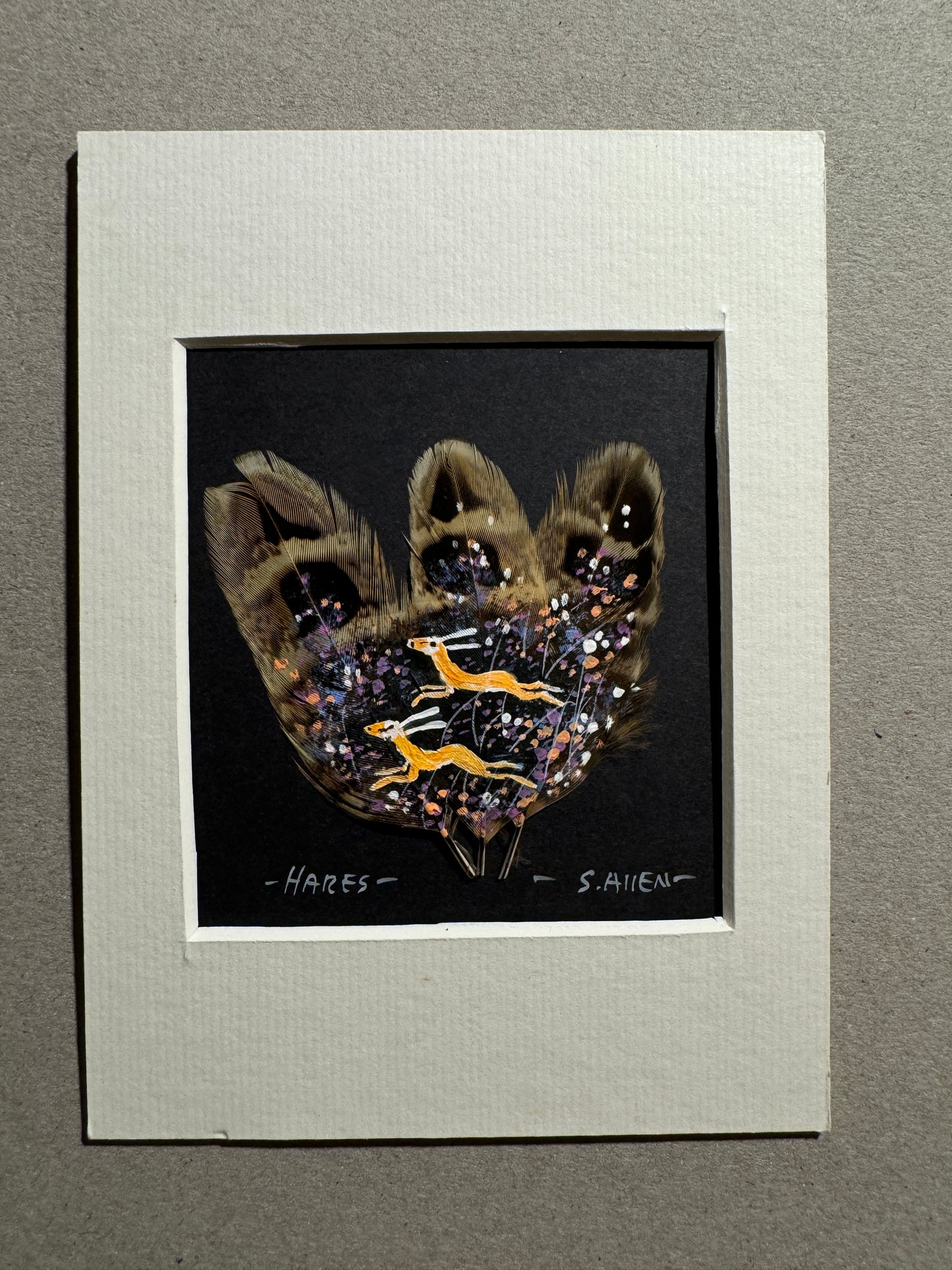 Hares Running Feather Painting by Stephen Allen