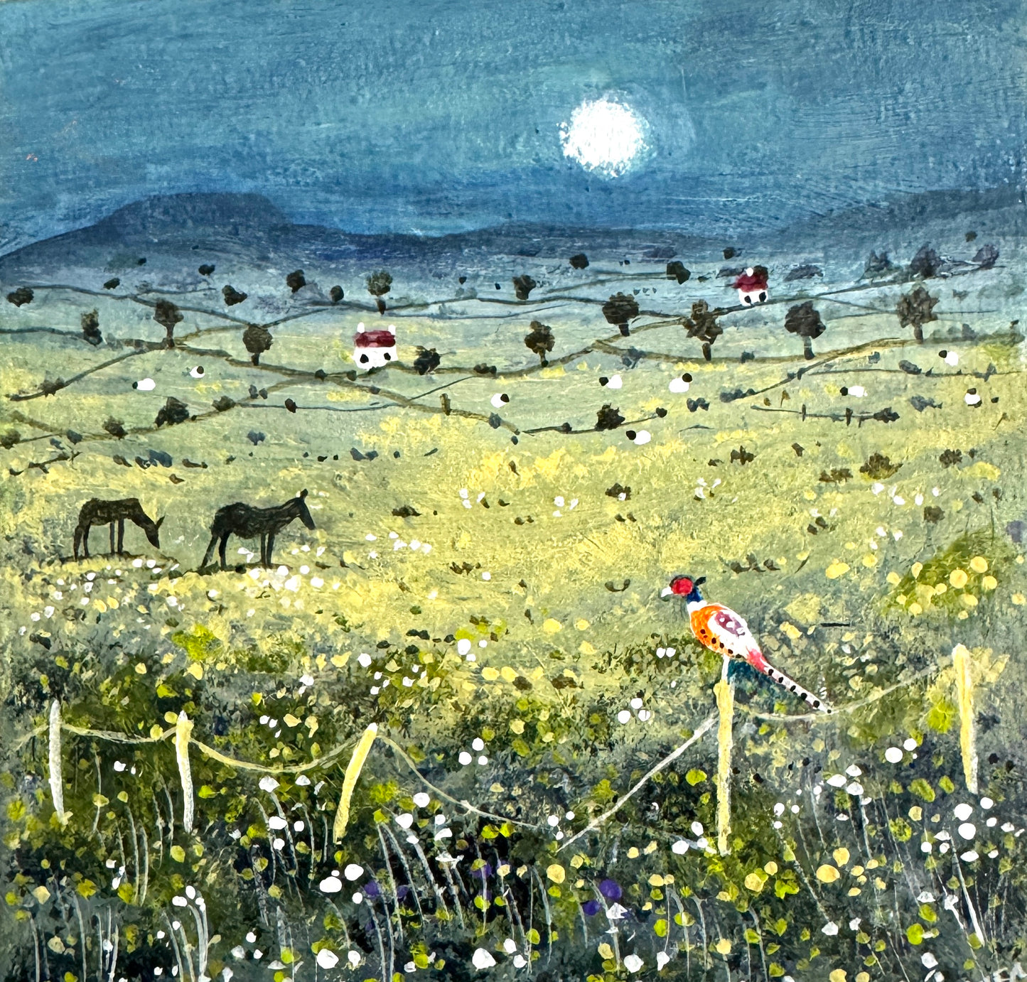 Pheasant and Ponies Original Painting by Stephen Allen