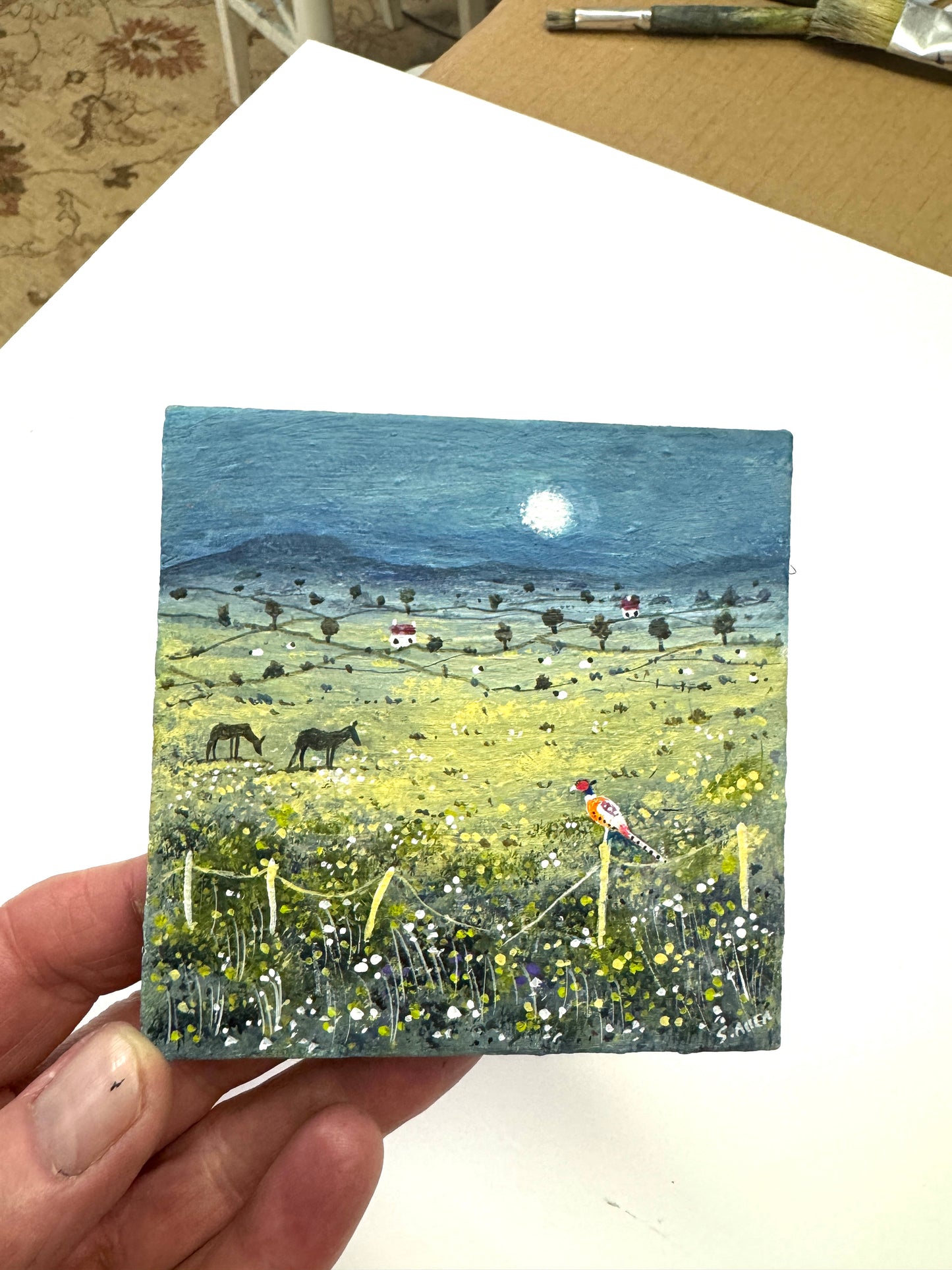 Pheasant and Ponies Original Painting by Stephen Allen
