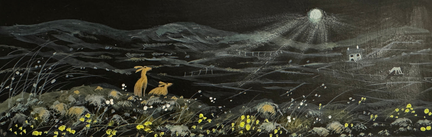 Hares in the Moonlight Watercolour painting by Stephen Allen