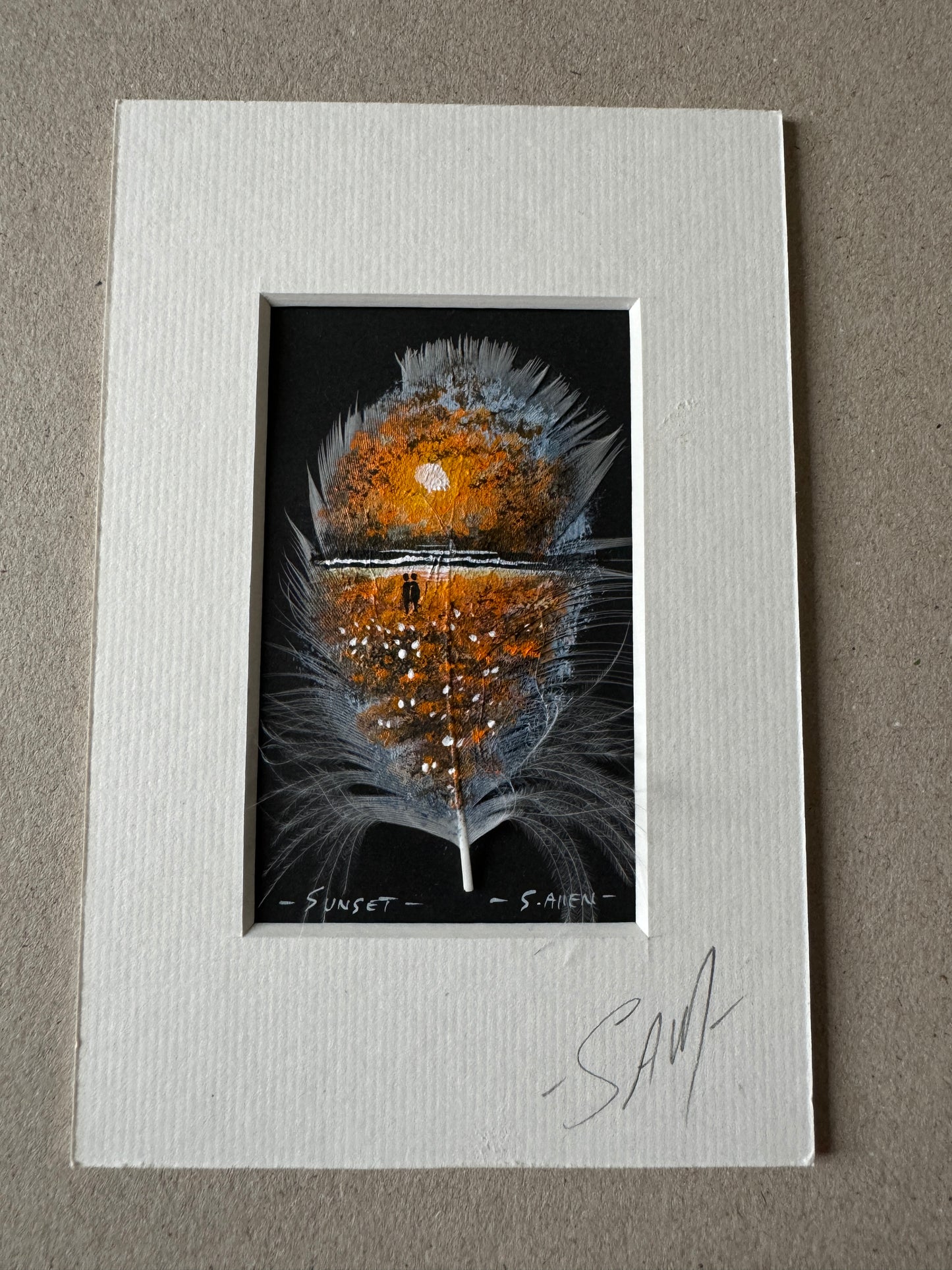 Sunset.Feather painting by Stephen Allen