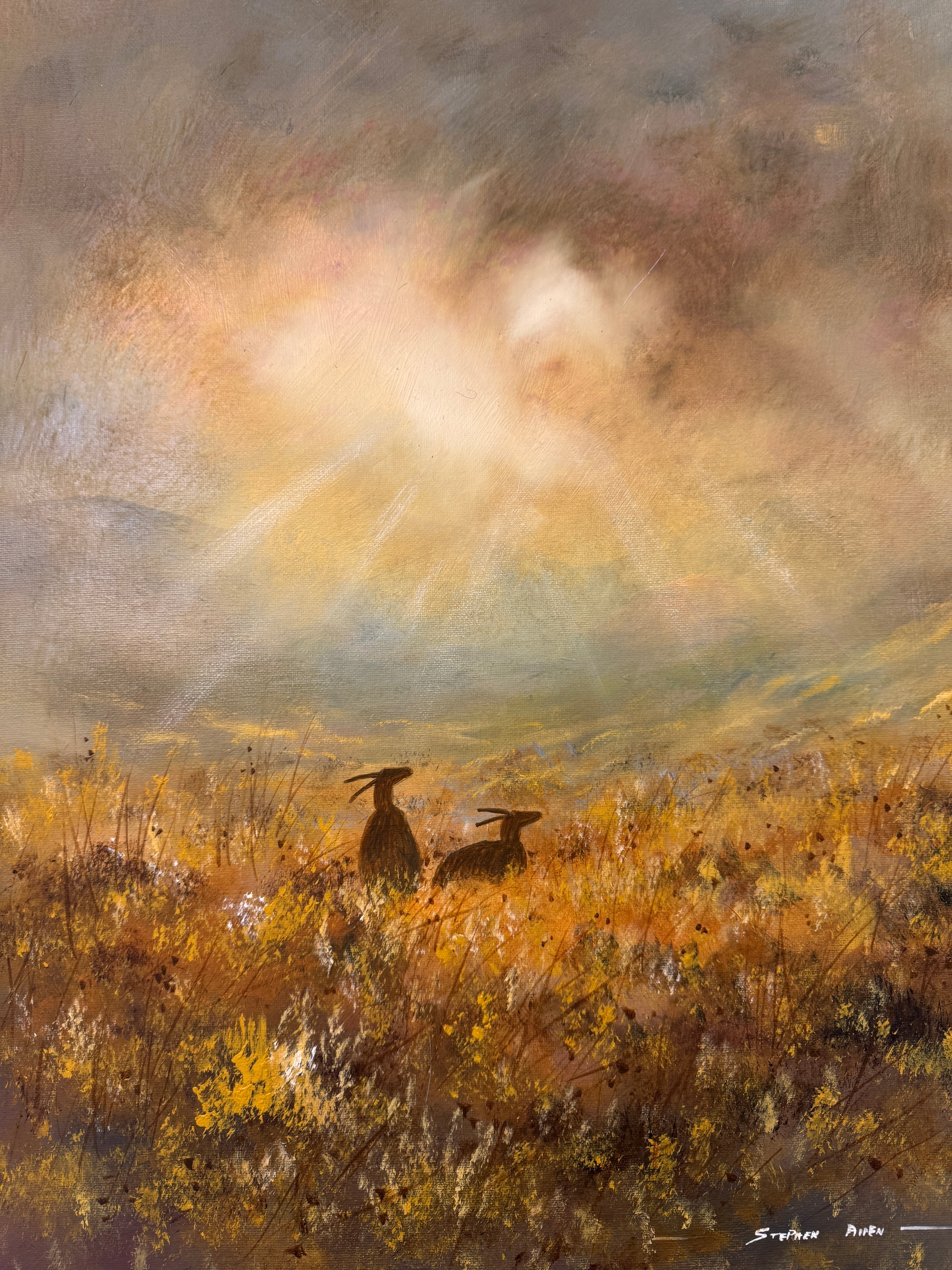 Hares on the Moor original canvas painting