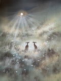Moonlight Hares Original watercolour painting