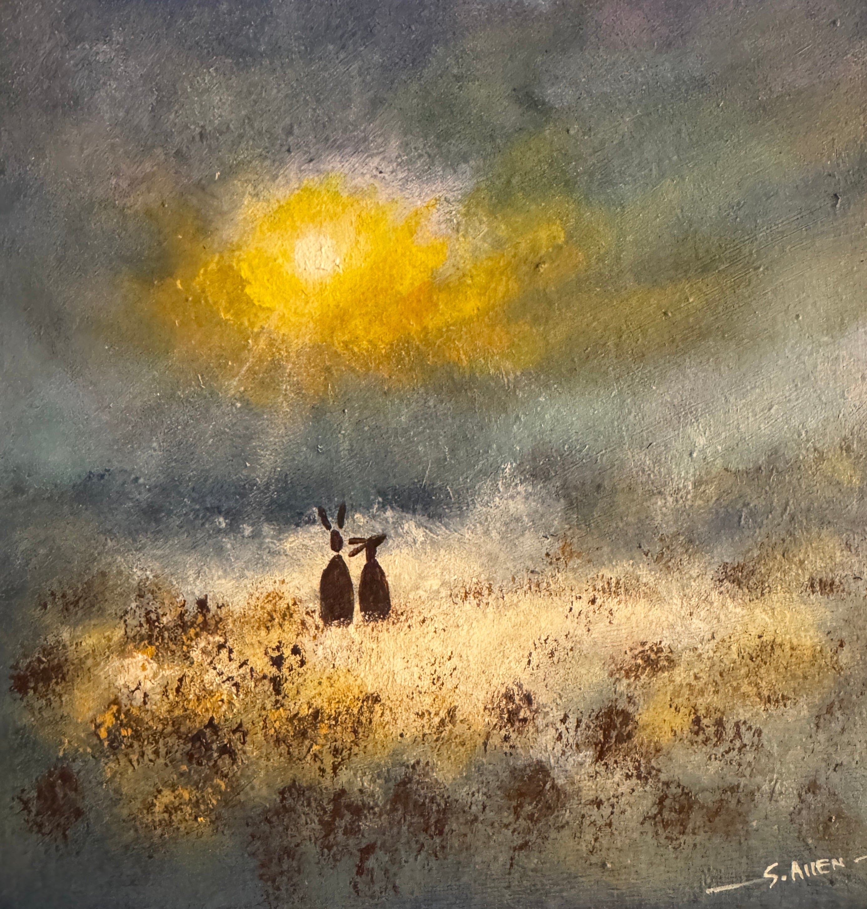 Hares in landscape Canvas Painting