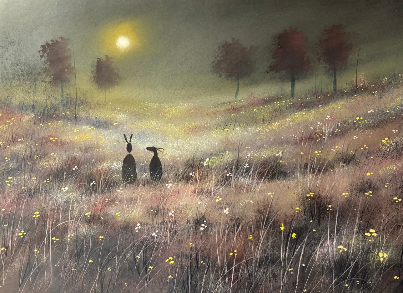 Roseglow Hares Original painting