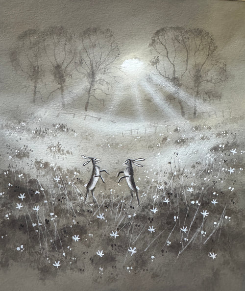 Boxing Hares Original painting