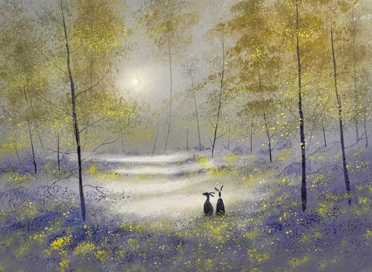 Hares in Bluebells  painting by Stephen Allen