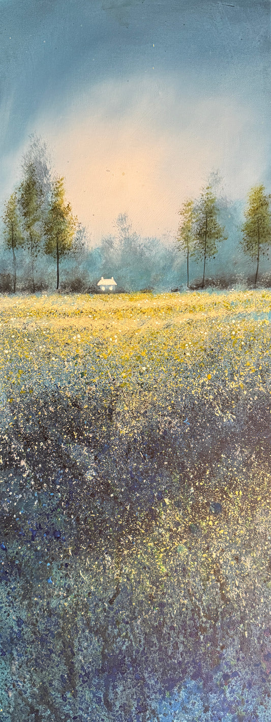 Original acrylic Painting White Cottage Stephen Allen.