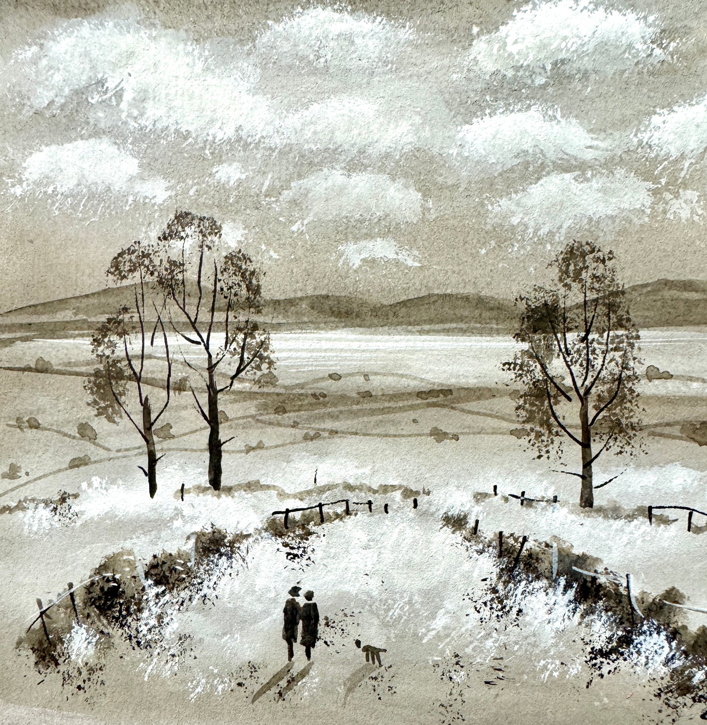 Walk the Dog Watercolour painting by Stephen Allen