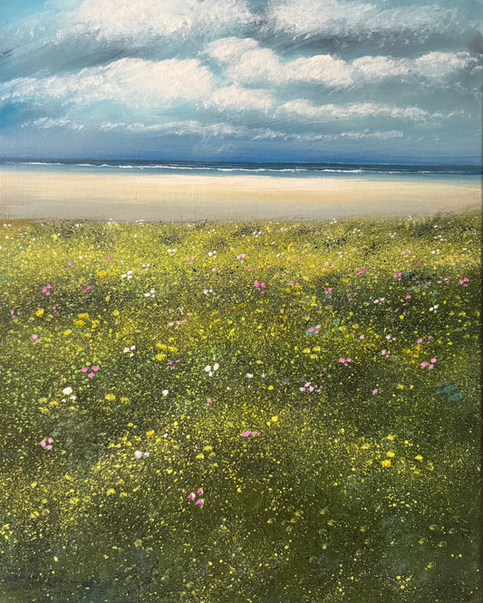 Seascape and Flowers Original painting by Stephen Allen.