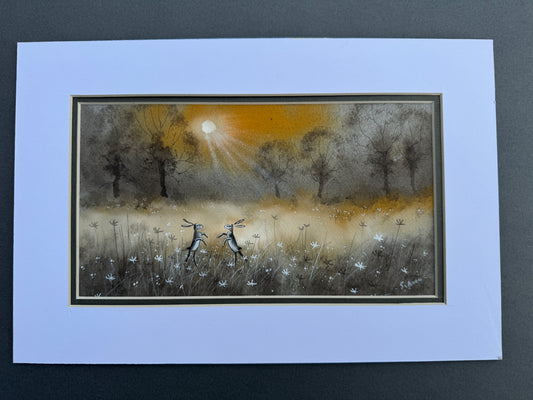 Hares Playing Original Painting by Stephen Allen