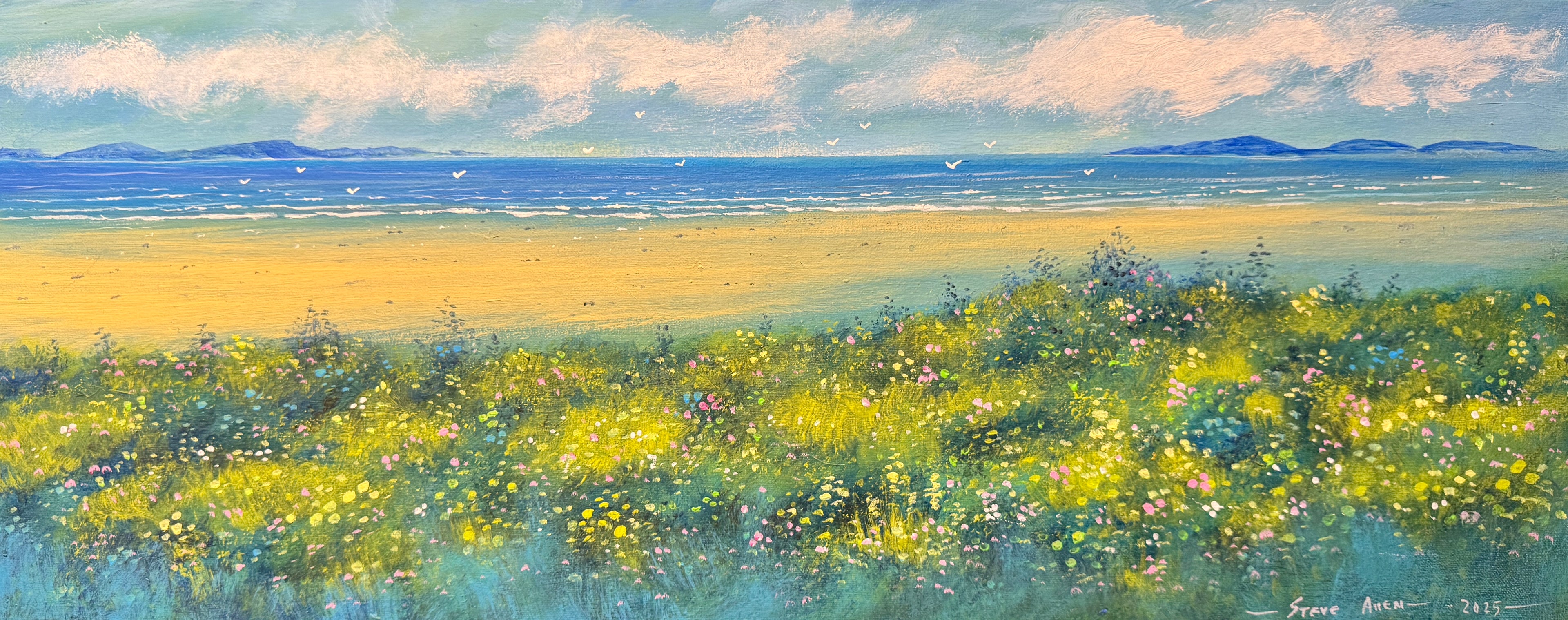 Original acrylic Painting Summer Beach Stephen Allen.