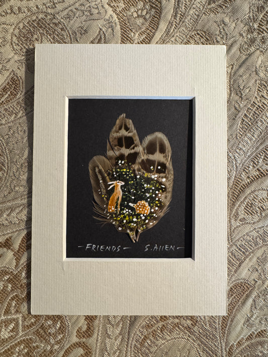 Hares & Hedgehog Feather Painting Stephen Allen