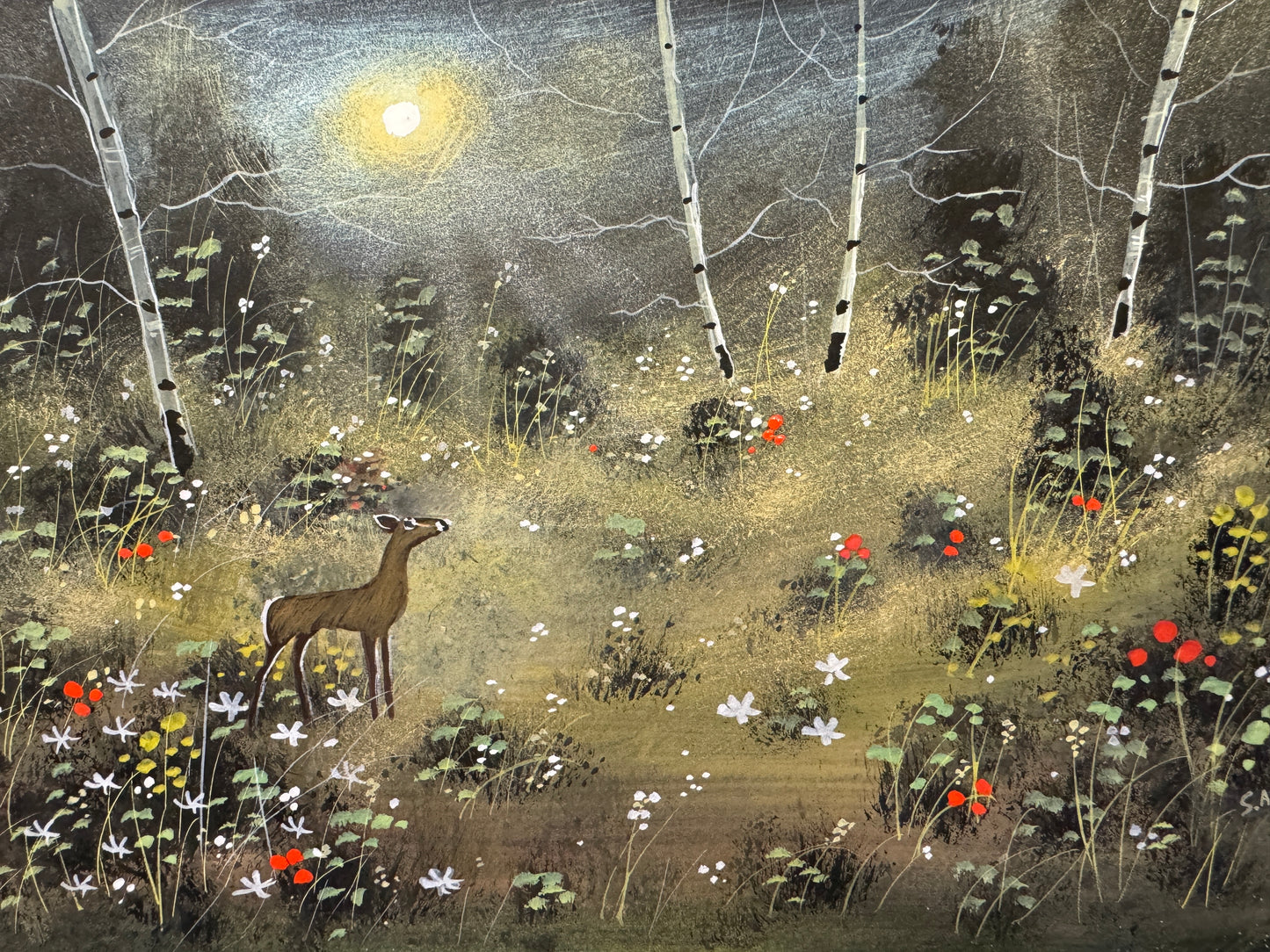 Roe Deer and Birches Original Painting by Stephen Allen