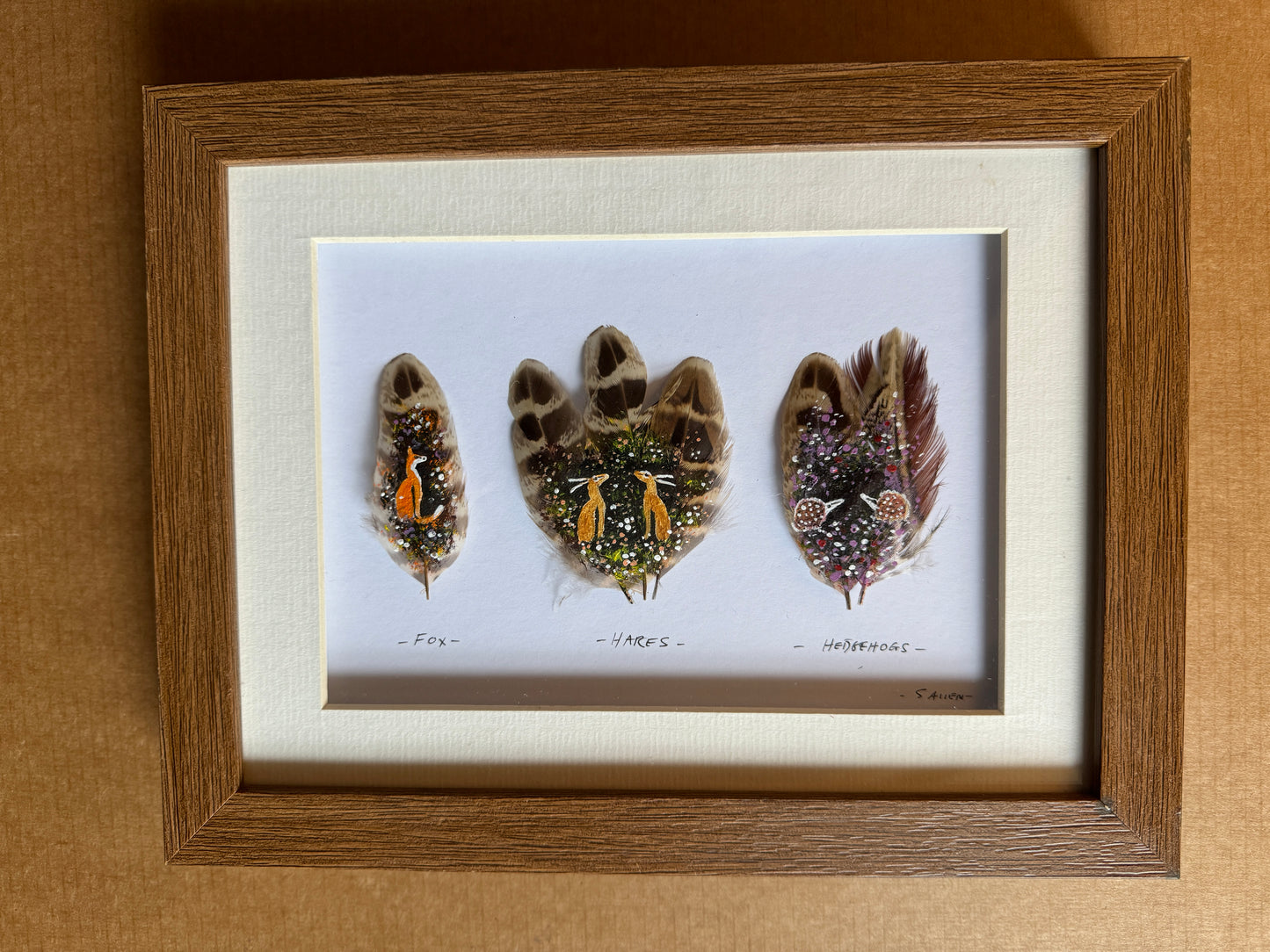 Fox Hares Hedgehog Feather paintings by Stephen Allen