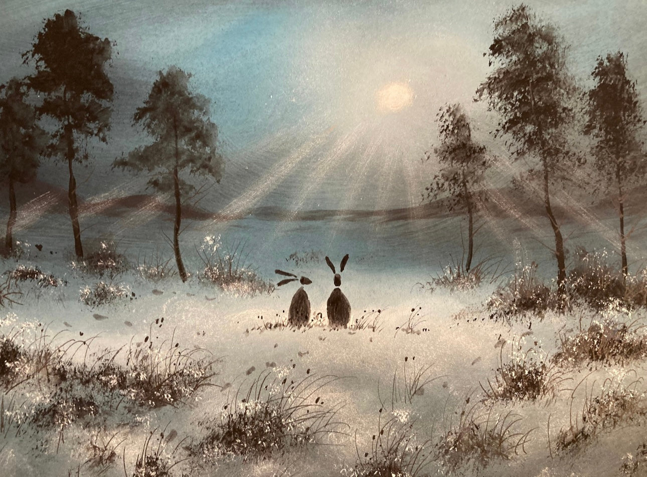 Moonlight  Hares Fine Art Limited Edition Print by Stephen Allen
