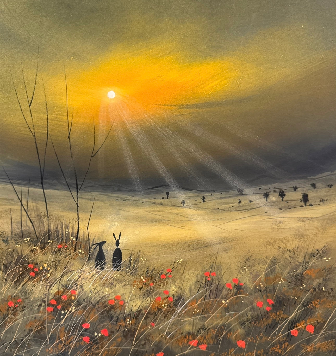 Sunset Hares Signed edition Print by Stephen Allen