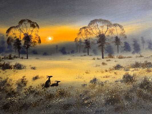 Hares at Sunset  Original Painting by Stephe Allen