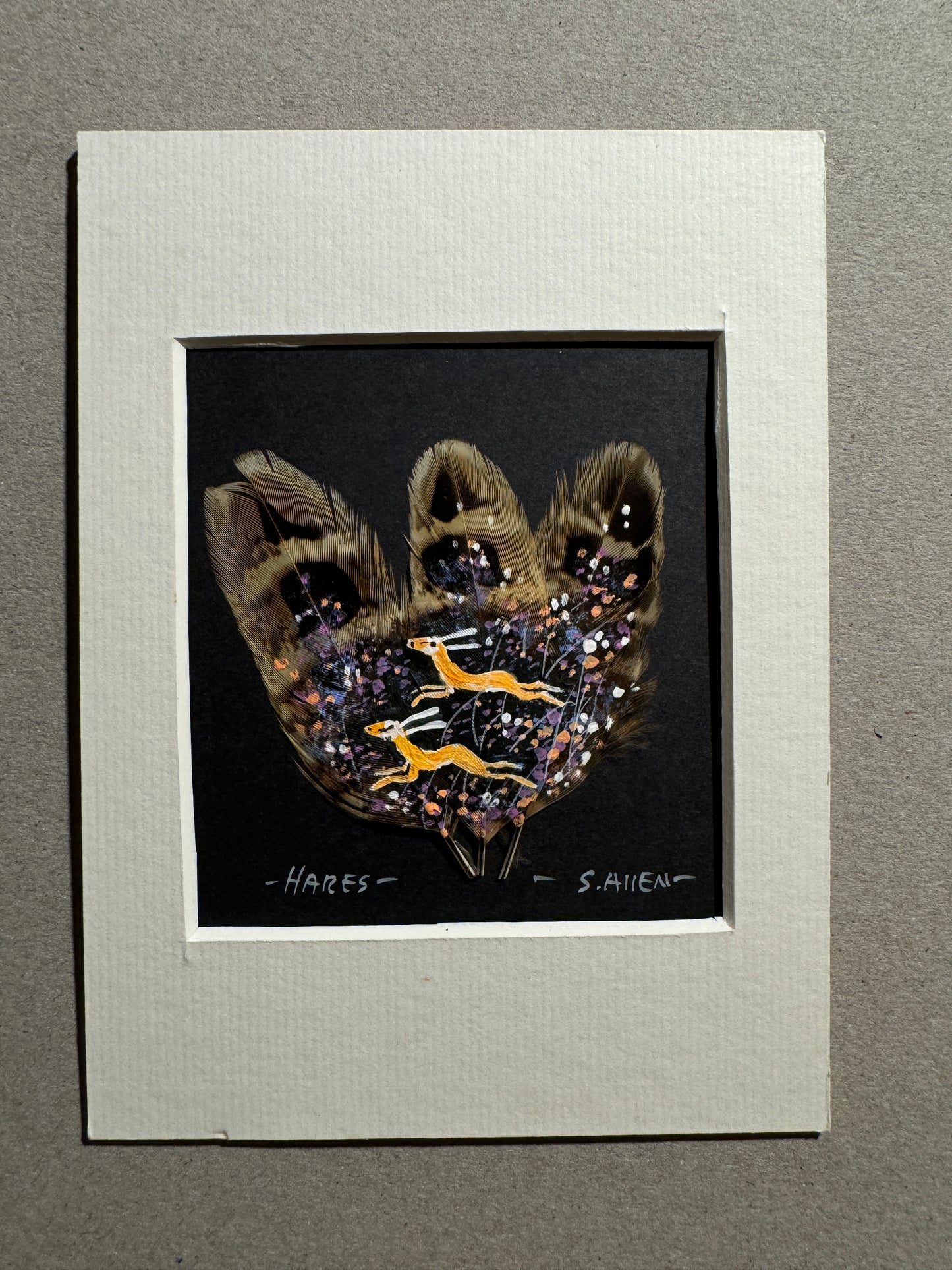 Hares Running Feather Painting by Step Allen