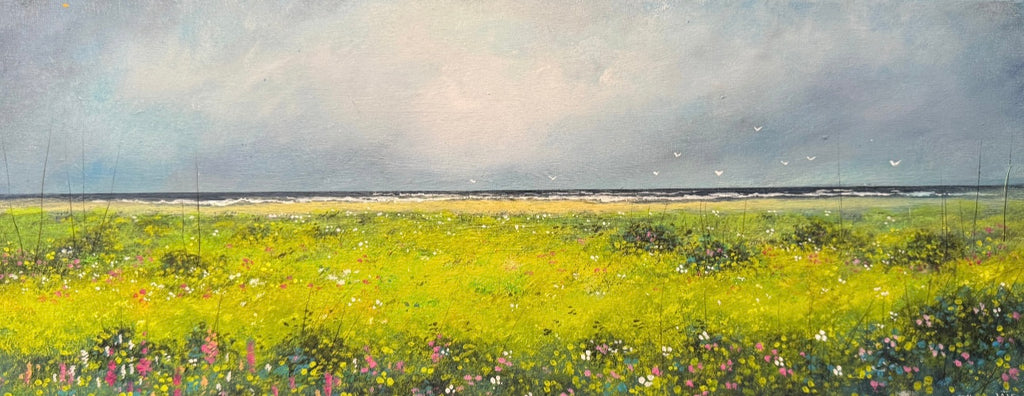 Original Canvas Painting Seaside Flowers Stephen Allen